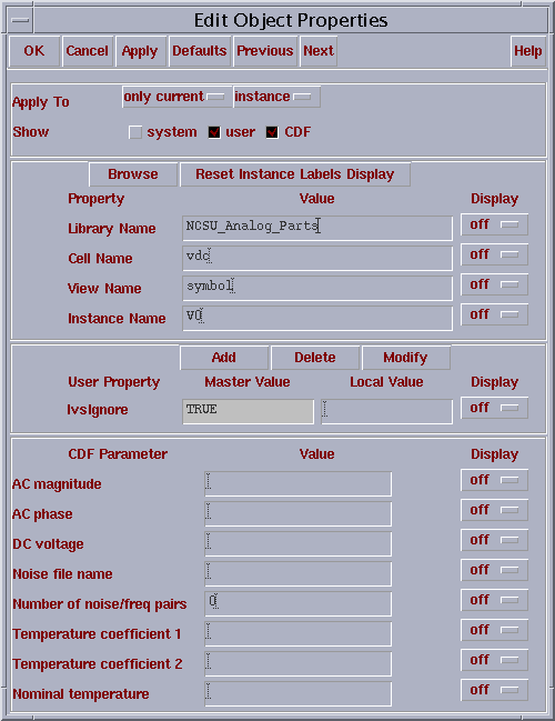 Object properties window