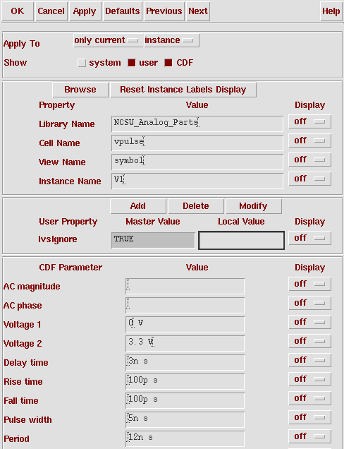 Filled properties window